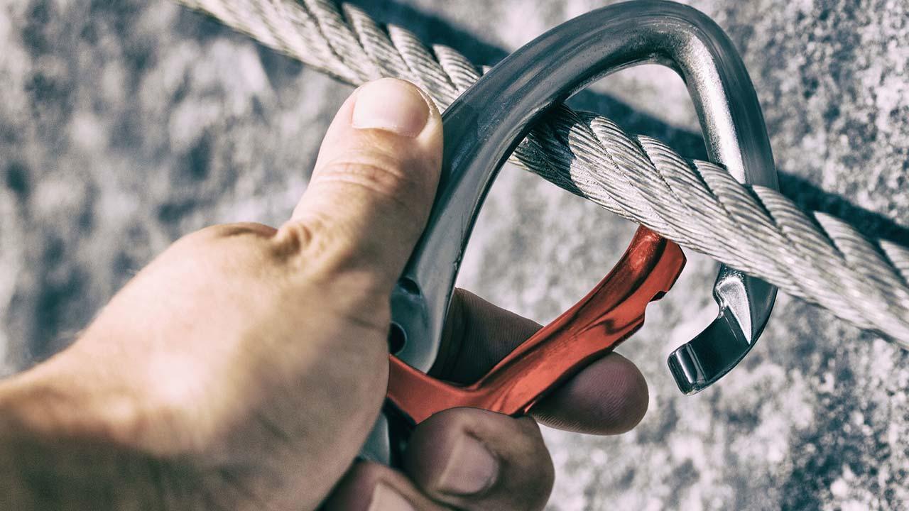Climbing in Franconian Switzerland - Carabiners on the safety rope 